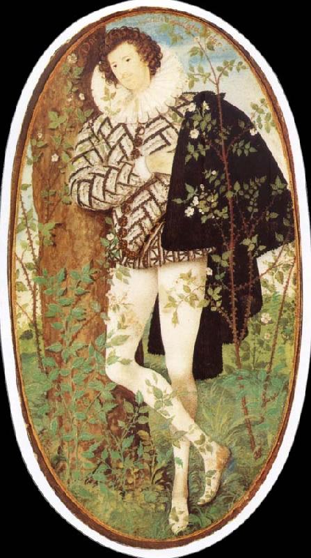 Nicholas Hilliard Leaning younger in rose bush Germany oil painting art
